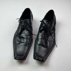 Parrazo Black Leather Square-toe Lace Up Oxford Shoes Size 10